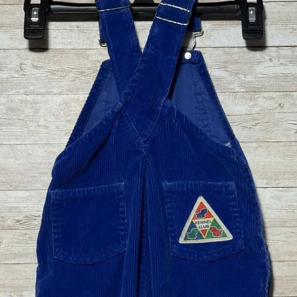Vintage 90s OshKosh Bgosh Kennel Klub Blue Corduroy Overalls Made in USA Sz 3T